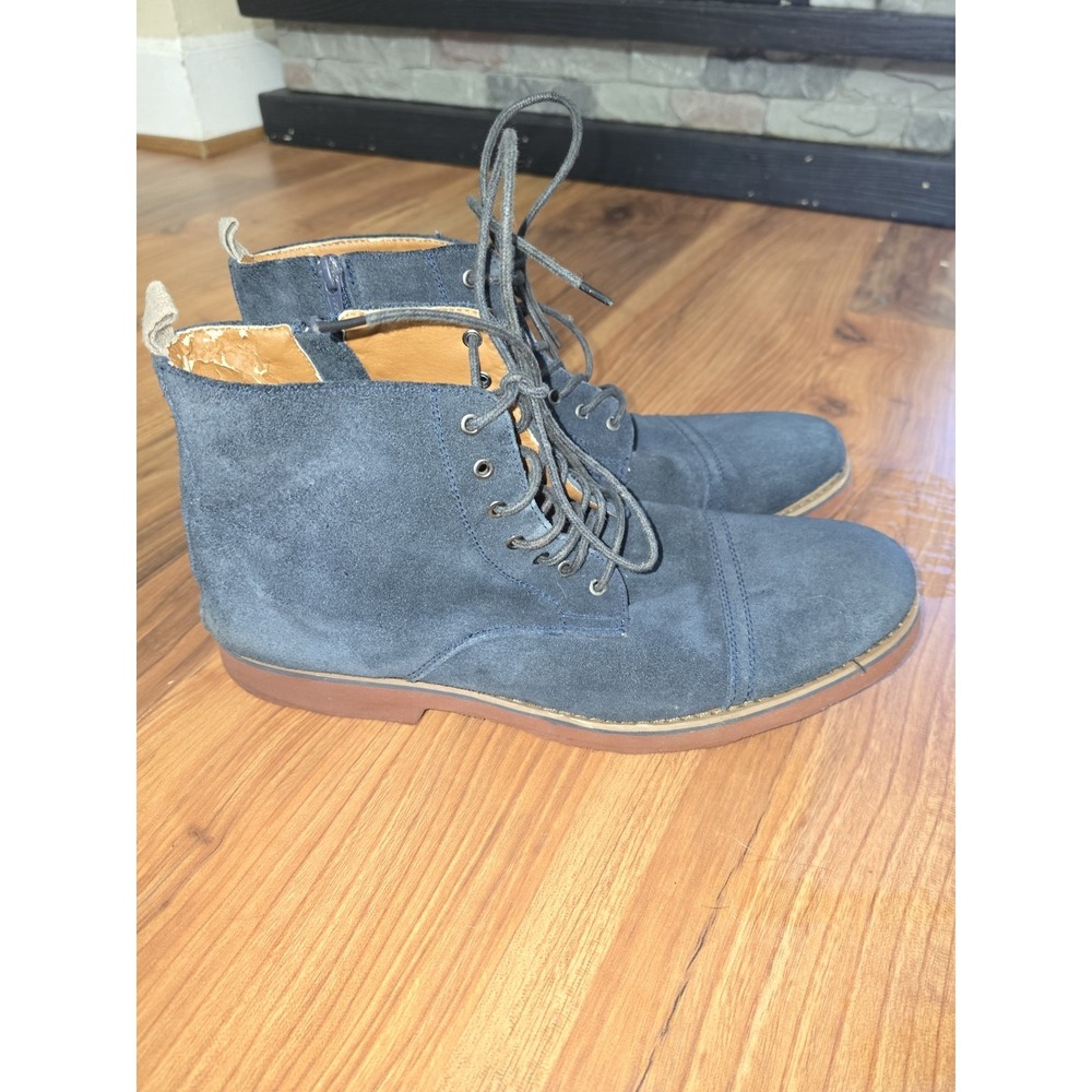 GBX Mens Blue Leather Suede Lace Up Side Zip Cap Toe Boots 134743 Size 12M